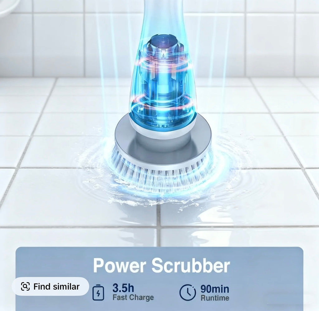 Powerful Electric Spin Scrubber | Scrubber Cleaning Brush，Cordless Cleaning Brush with 9 Heads | Dual-Speed, IPX7 Waterproof, Long Handle | Deep Clean for Bathroom, Tub, Tile